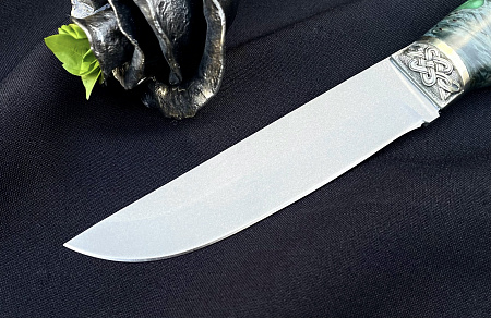 Нож "Глухарь": сталь - Bohler S390; рукоять акрил, мельхиор, художественное литье
