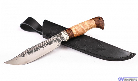 Нож Алтай: кованая сталь 9ХС, пила, дол - резная рукоять карельская берёза-венге