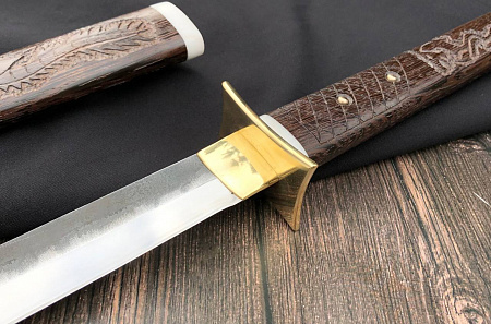 Японский меч «Ватацуми» сталь кованая 95Х18 ножны рукоять венге, авторская резьба дракон