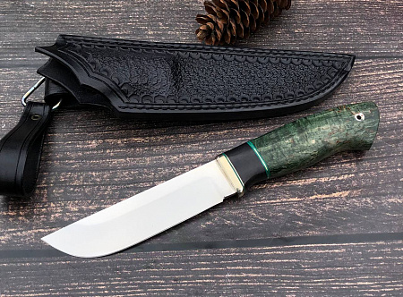 Нож "Медведь": сталь - Bohler М390; рукоять - карельская береза, вставка черный граб - формовочные ножны